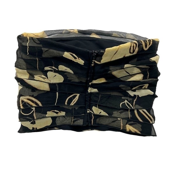 Armani Collezioni Silk Bandeau Sz 6 Black & Beige Floral Layered Strapless Top - Picture 8 of 15